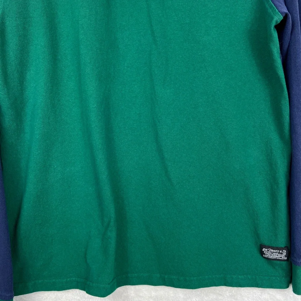 Levis Mens Relaxed Fit Rugby Shirt Green Navy Blue Long Sleeve‎ Polo M Preppy